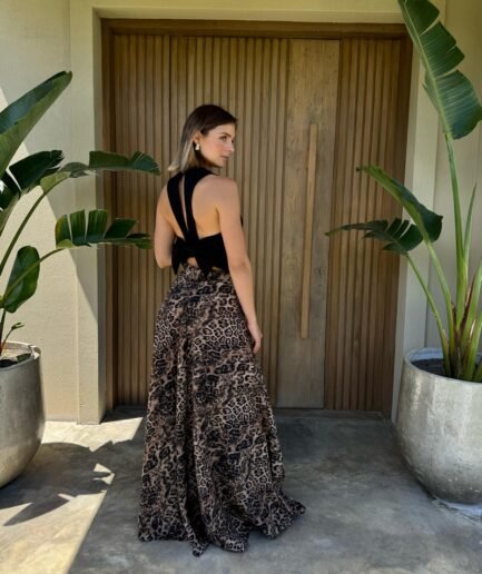 Falda print y top moño